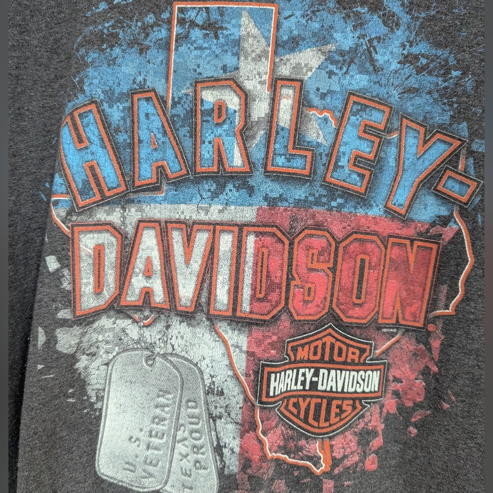 Harley-Davidson Gray Tee with Red and Blue Graphics